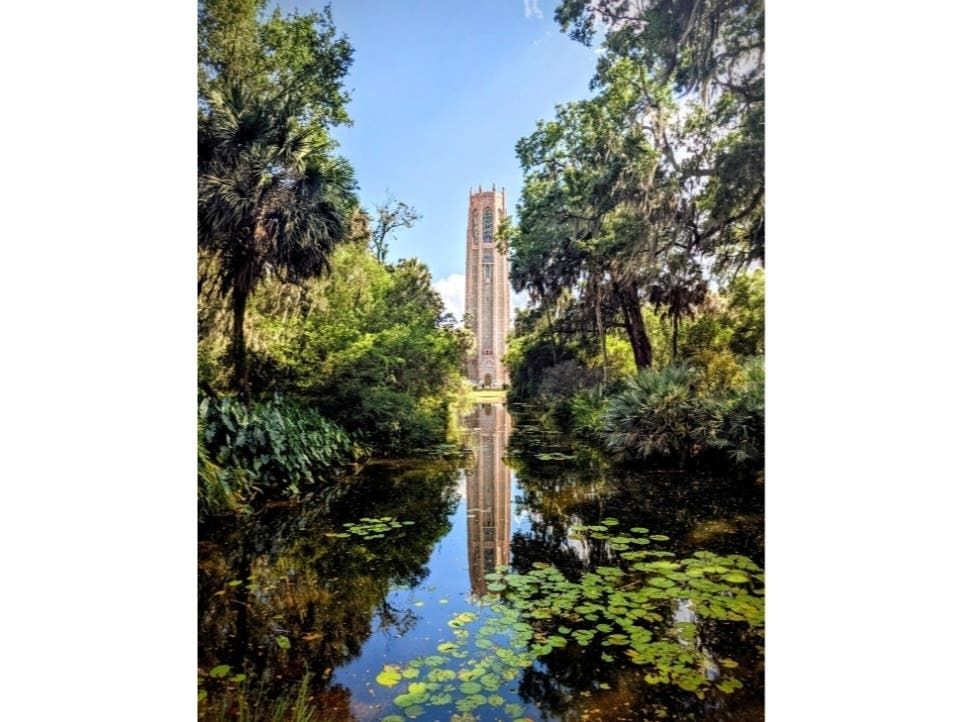 Lee Slazinski took this photo titled, "Singing Tower Reflection," at Bok Tower Gardens in Lake Wales.
