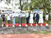 Participating in the groundbreaking were, from left, Joseph Anderson, Diana Ekonomou, Mike Wichman, John Oliva, Bishop Gregory Parkes, Mark Oliva, Sister Nivia Arias, Rick Fee, Ansley Roberts and Sister Joanne Holloman.