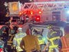 A dramatic three-vehicle crash Saturday night sent four people to the hospital, but none of the injuries were life-threatening.