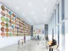 An artist's rendering shows the new lobby of the museum with almost 12,000 square feet of space dedicated to a new covered entrance, lobby, store and café.