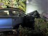 The Florida Highway Patrol is searching for the driver of a Toyota Corolla, which struck a Mazda 3, causing it to crash into a building.