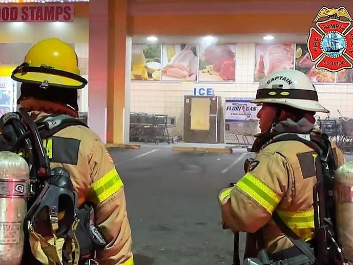 Tampa Fire Rescue responded to the fire at 3:21 a.m. Thursday and, upon arriving, found heavy smoke coming from the front entrance of the grocery store at 8401 N. Armenia Ave.    