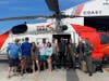 A Coast Guard Air Station Clearwater MH-60 Jayhawks helicopter crew hoisted six people in distress after their boat began taking on water 16 miles west of Bayport. 