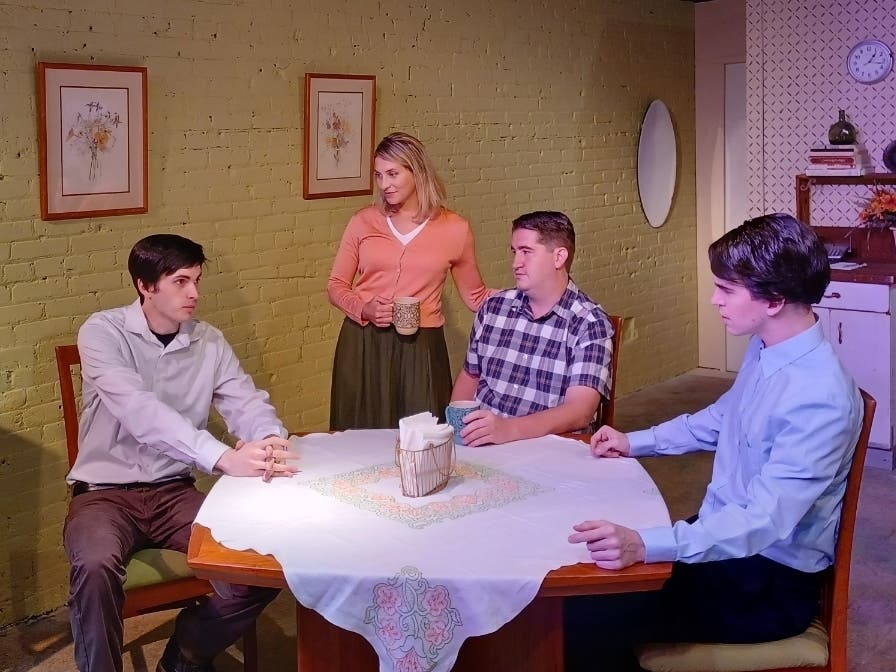 Starring in the production, from left are Ricardo Fernandez (Pete Grainger), Heather Cole (Deb Grainger), Nathan Juliano (Hal Grainger) and Tyler Wood (David Grainger).
