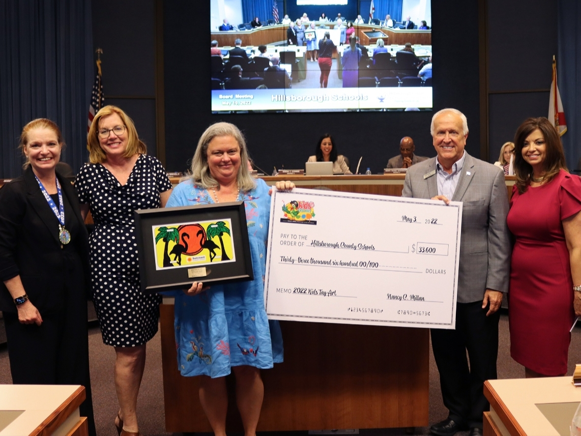 From left are Tax Collector Director of Communications Debra Bellanti, Suncoast Credit Union's Cindy Helton, School District Art Supervisor Laura Hobby, Suncoast Credit Union's Gary Vein and Tax Collector Nancy Millan.