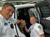 During the heavy thunderstorms Thursday night, a frightened dog seeking shelter crawled beneath a home and into an air duct, where the dog became stuck. 