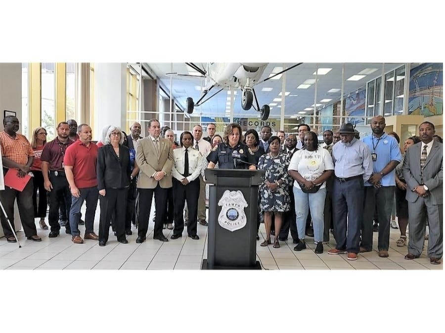 Tampa Police Chief Mary O'Connor is joined by the family members of victims, school officials, community activists, elected leaders, federal and state law enforcement officials and faith-based leaders​ to discuss escalating gun violence in the city. 