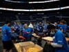 More than 500 volunteers fill backpacks with school supplies at last year's Big Backpack Build at Amalie Arena. 
