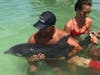 Lifeguards Justin West, Georgia Toney and Scott Mattis (not pictured) freed the calf from the ropes and soothed the little dolphin while awaiting the arrival of the marine rescue team from the Clearwater Marine Aquarium.