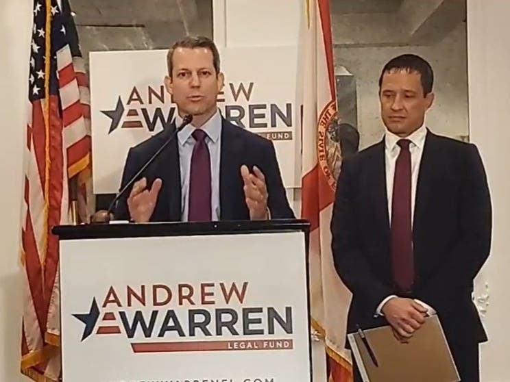 With his attorney, Jean-Jacques “J” Cabou, by his side, ousted Hillsborough County State Attorney Andrew Warren said he filed a lawsuit against Gov. Ron DeSantis in federal court Wednesday morning. 