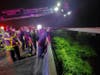 A man is in stable condition at a trauma center after leaping off an overpass into the Little Manatee River to avoid being struck by a car involved in a three-car pileup.