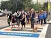 The mayor joined walk-to-school organization Sidewalk Stompers on Walk to School Day​ earlier this month in welcoming students walking and biking to Grady Elementary School.