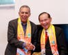 Former President of Trinidad and Tobago, Anthony Thomas Aquinas Carmona, left, extends a warm welcome to Dr. Hong, Tao-Tze, President of the Federation of World Peace and Love (FOWPAL).
