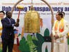 Karoli Martin Ngoga, Permanent Representative of Rwanda to the United Nations, left, is poised to ring the Bell of World Peace and Love.