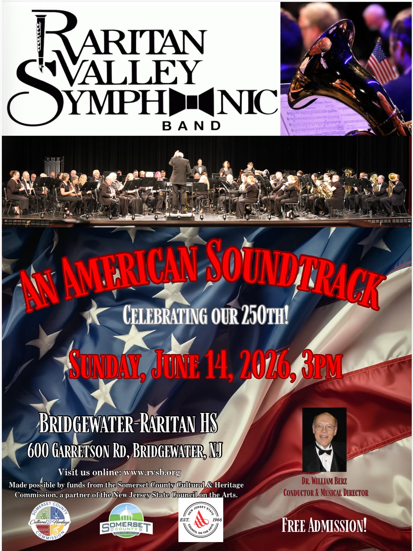 Raritan Valley Symphonic Band Pops Concert  “An American Soundtrack – Celebrating our 250th”