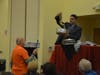 Local magician Jaime Aponte chose assistants from the audience for some of his illusions during the Orland Township Senior Halloween Luncheon.