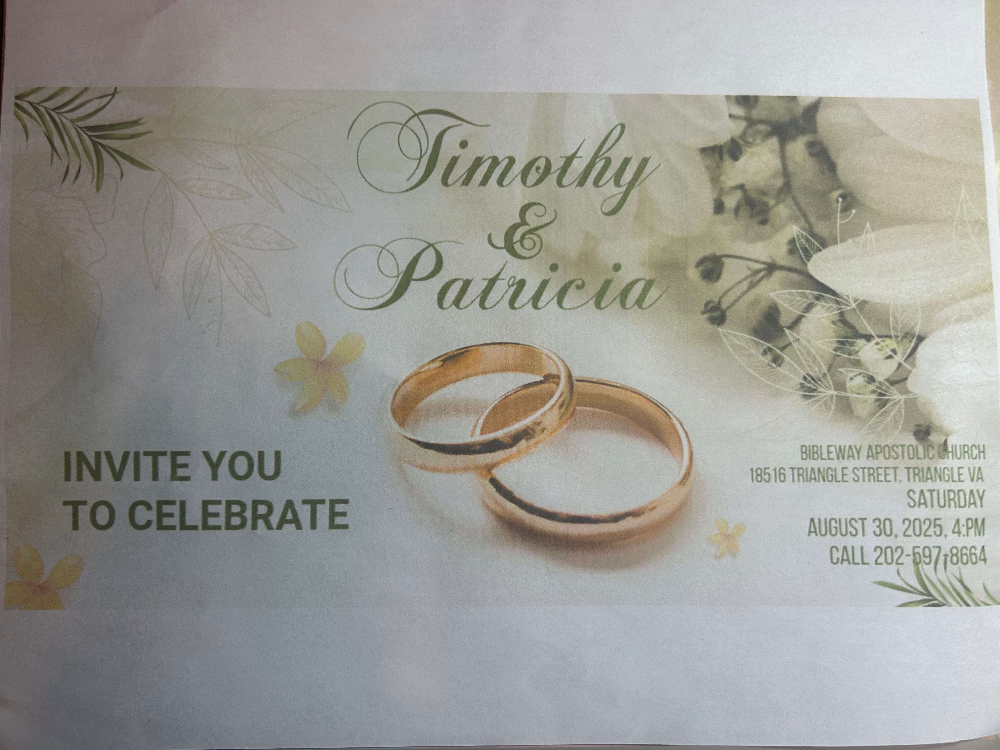 “WEDDING” Mr Timothy Toney & Patricia Grady