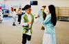 Fifth graders pair up during a colonial dance lesson on March 15. 