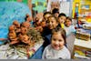 Vejar Elementary kindergartners show paper-mache beavers on display during the March 20 Open House. 