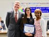 Chaparral MS Super Star Student Aslin Choi shown with Principal Ron Thibodeaux and Board President Helen Hall.
