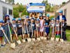 Collegewood Elementary students, Principal Dr. Mary Wendland and Superintendent Dr. Robert Taylor dig in at groundbreaking ceremony. (