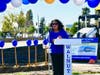 Fifth grade teacher and alumna Seema Bagai shares memories during Feb. 16 groundbreaking ceremony. 