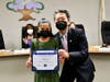 C.J. Morris Elementary 5th grader Delilah Garcia receives the Super Star Student Award on Feb. 16. Shown with Board President Dr. Y. Tony Torng.
