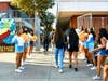 Walnut High cheer, leadership, and band welcome students on the first day of school. 