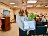 Parent volunteer Tricia Ulloa receives Partner in Education Award for dedicated service at Vejar Elementary.  
