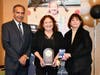 Bus driver Ena Mendez was named the 2022 Classified Employee of the Year during the Cornerstone Awards on Feb. 9. Shown with Personnel Commissioners Michael Cobarrubias and Gayle Pacheco.