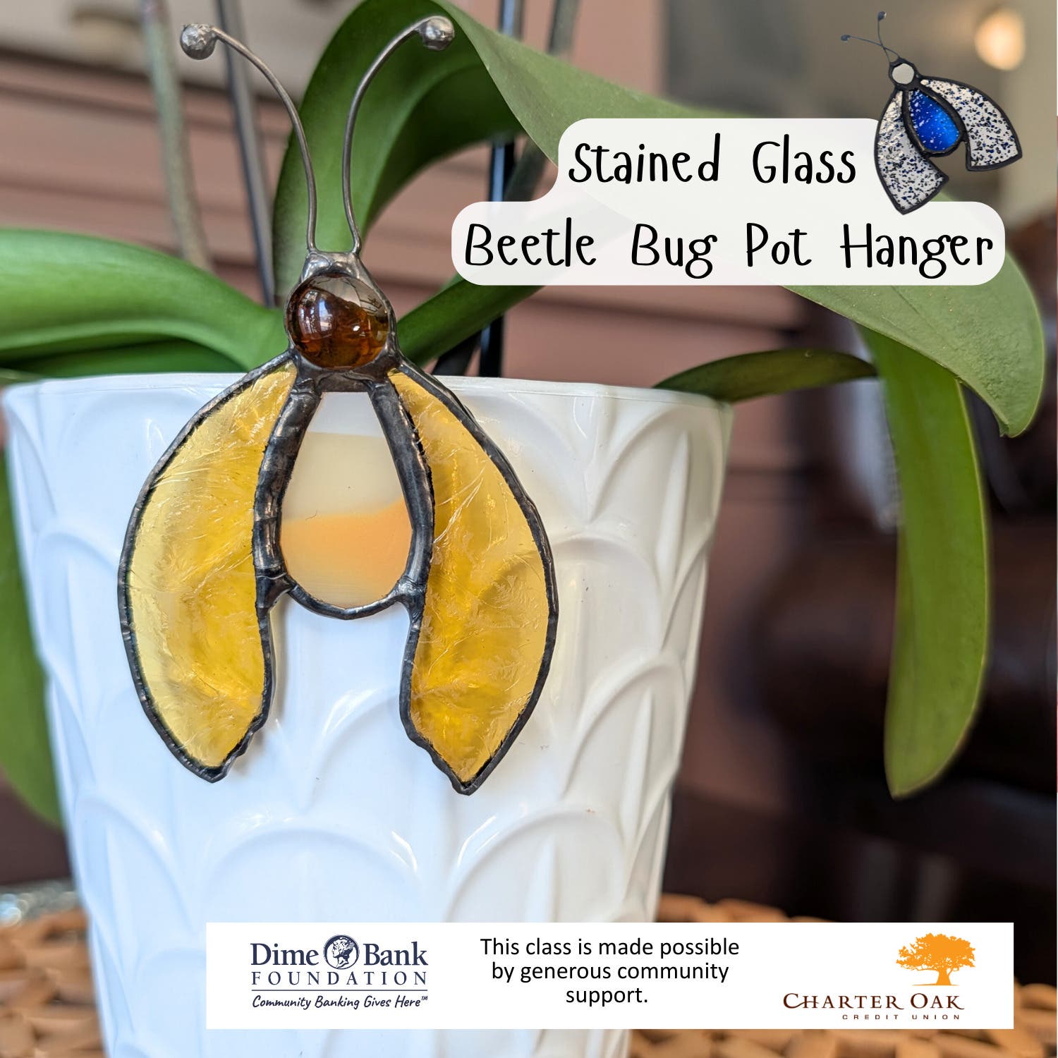 Stained Glass Beetle Bug Pot Hanger