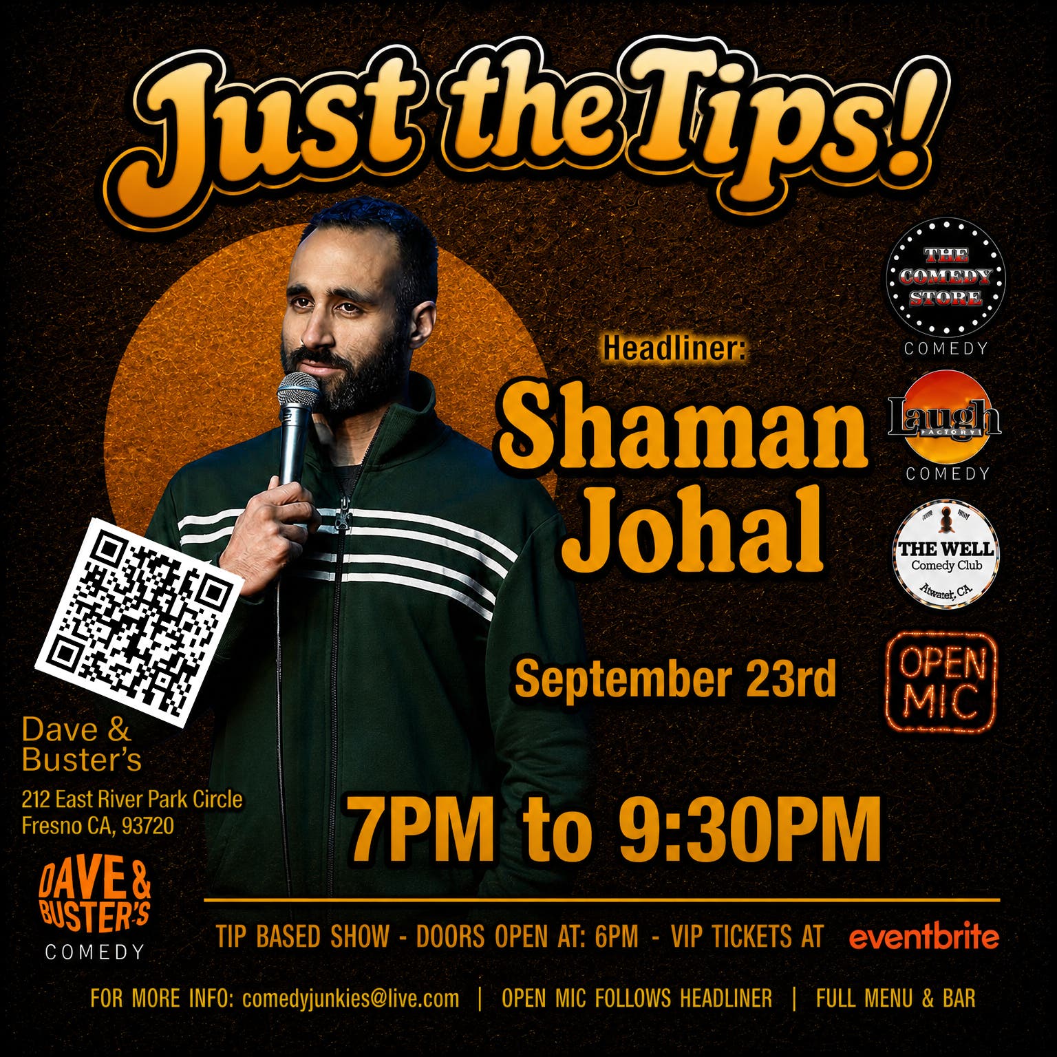 Just The Tips Comedy Show headlining Shaman Johal