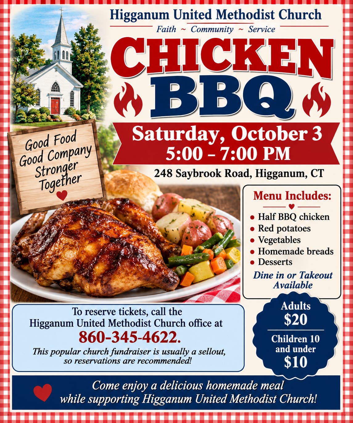 CHICKEN BBQ AT HIGGANUM UNITED METHODIST CHURCH, SAT. OCT 3rd, 5-7 PM 