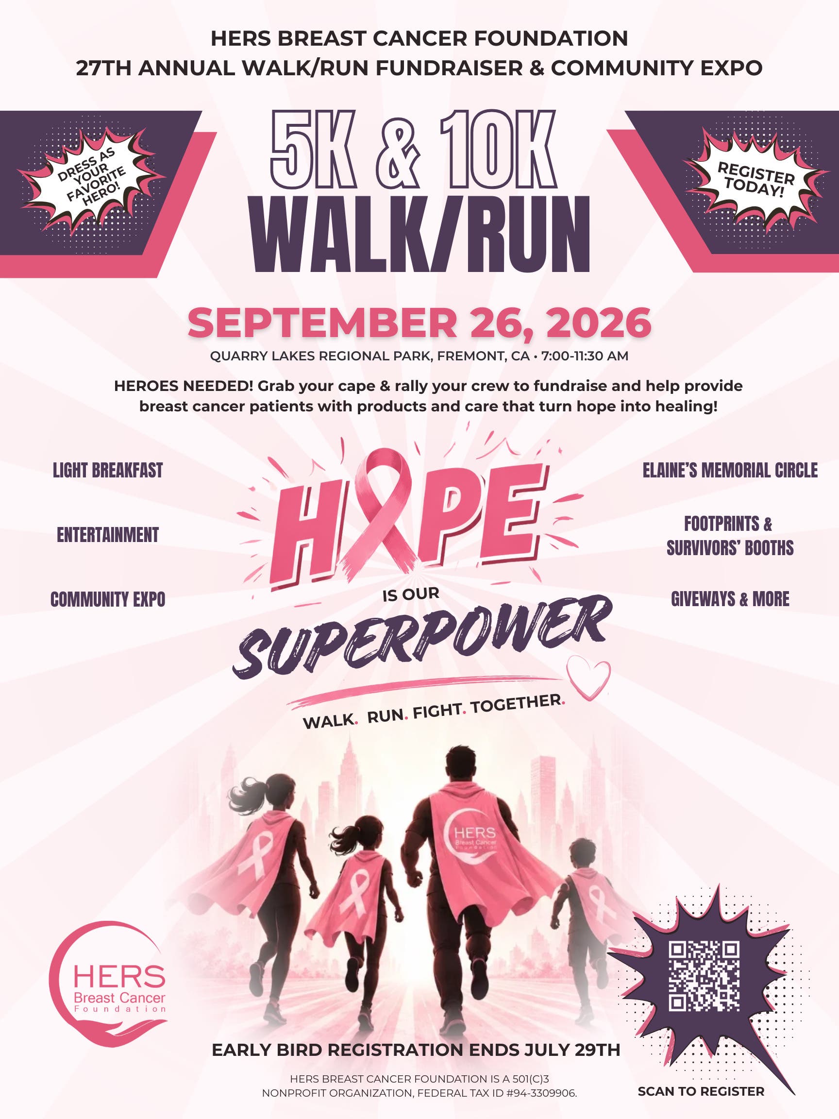 Calling All Superheroes: HERS 27th Annual Walk/Run Fundraiser & Community Expo is September 26th!
