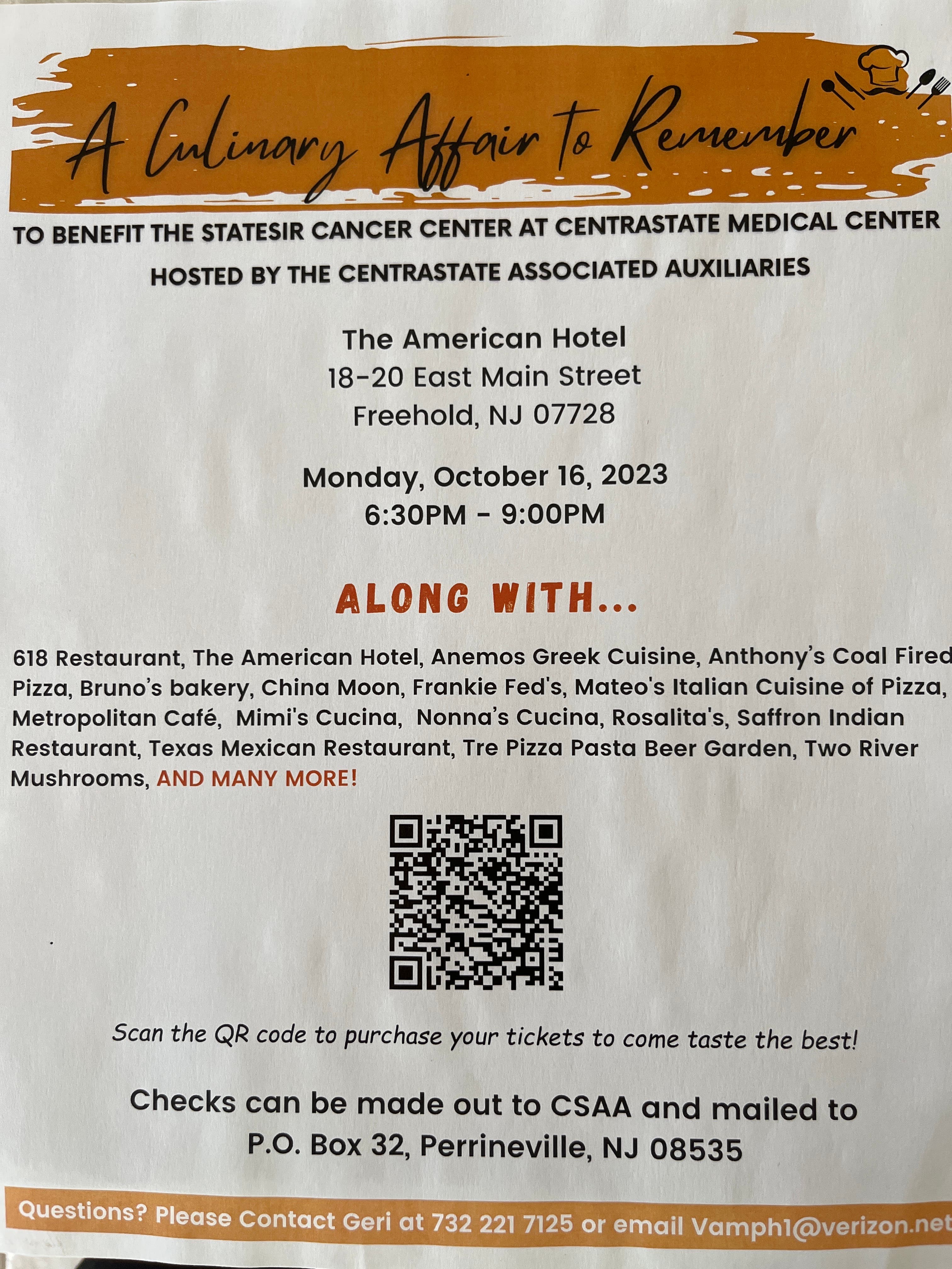 Oct 16 To Benefit the Statesir Cancer Center at Centrastate Medical