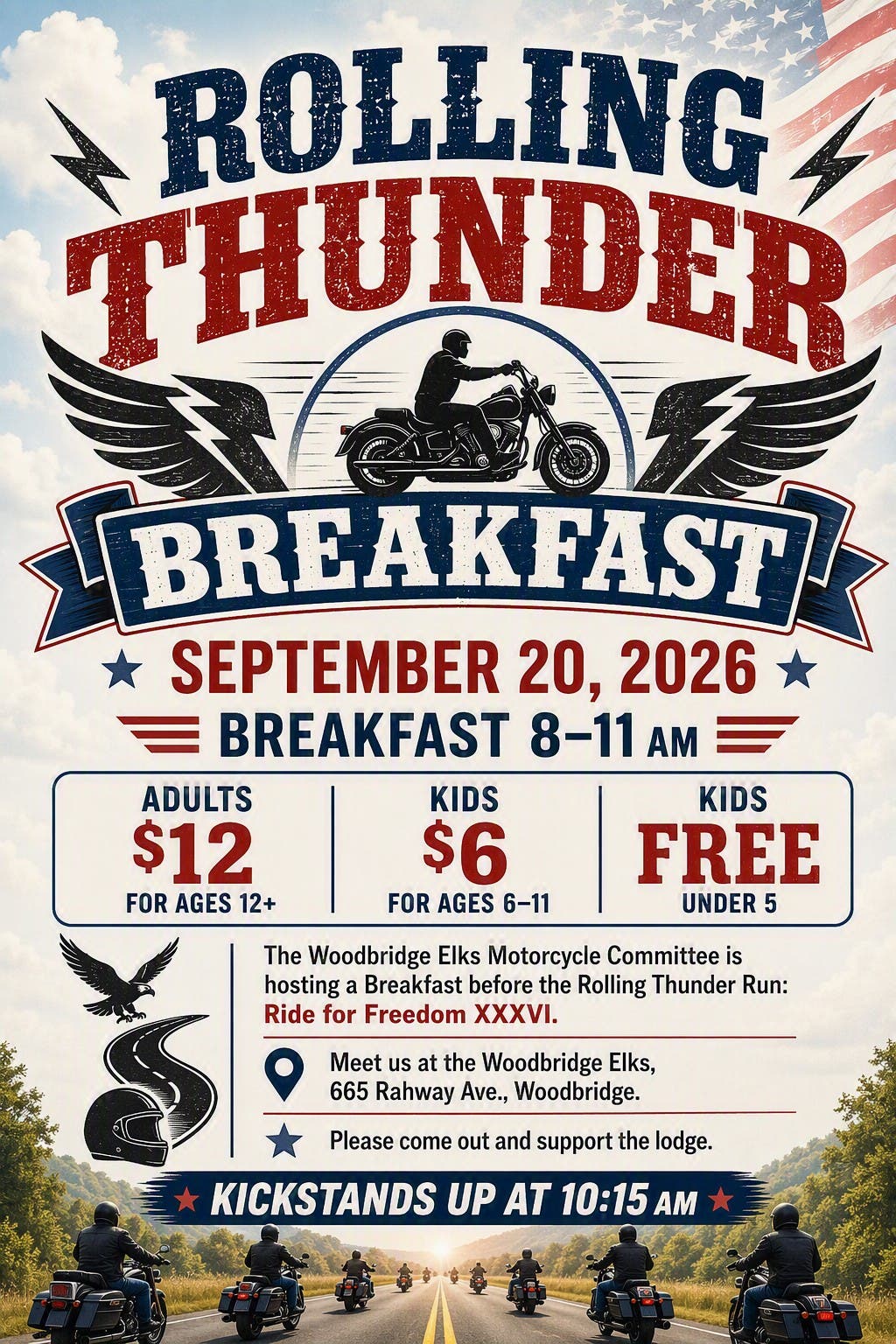 Breakfast prior to Rolling Thunder Run at the Woodbridge Elks.