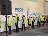 Preparing to hammer is (fr left) Tim Cashman, Foghorn Consulting; Craig Kirkland, NSB;
Denette Suddeth, PNC; Sandi Milton, NSB; Stacy Watkins, Lexicon; Mayor Carolyn 
Goodman; Michael Crome, Allegiant Stadium/Raiders; & Colleen Birch, Fountainebleau LV.