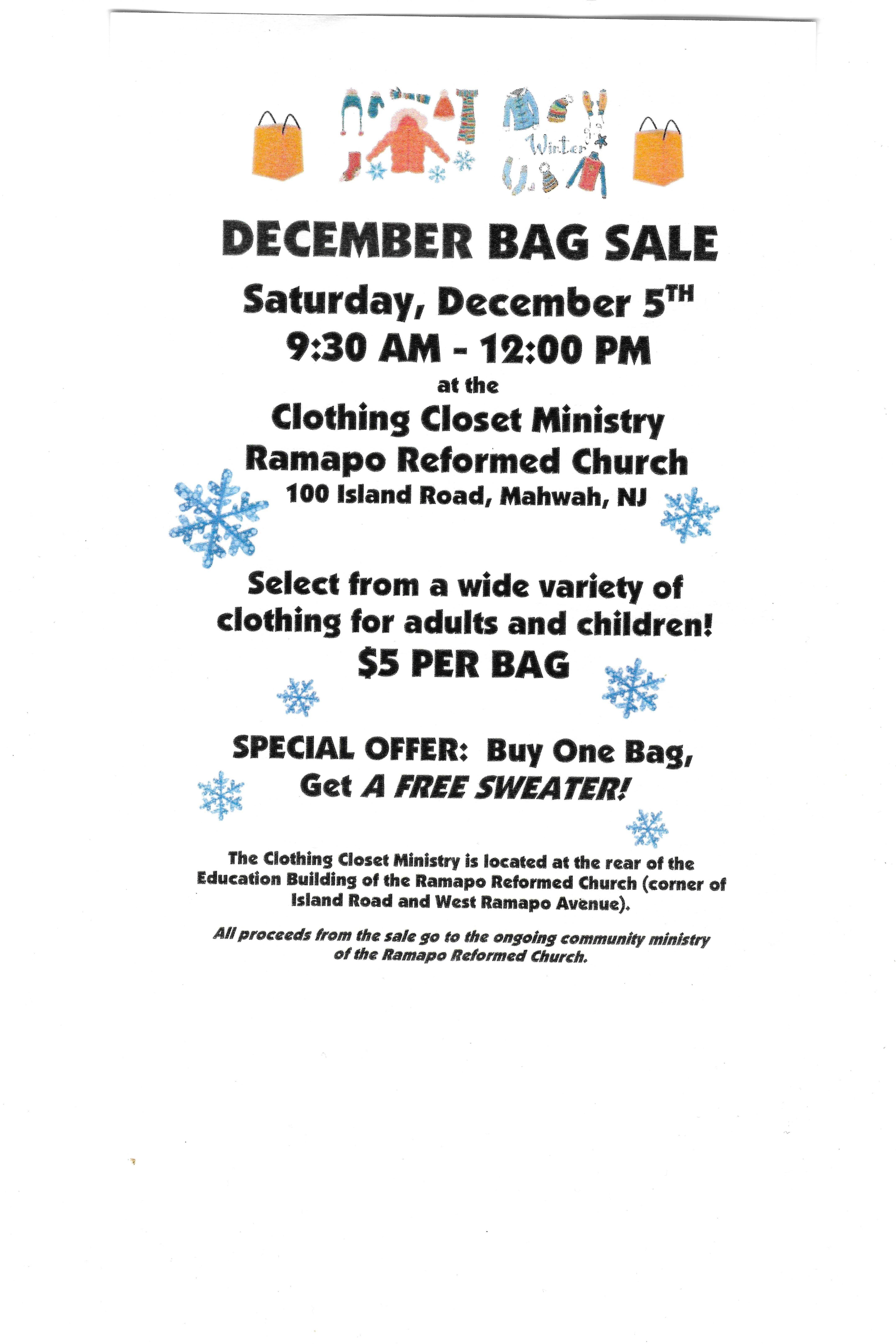 Ramapo Reformed Church Clothing Closet Bag sale