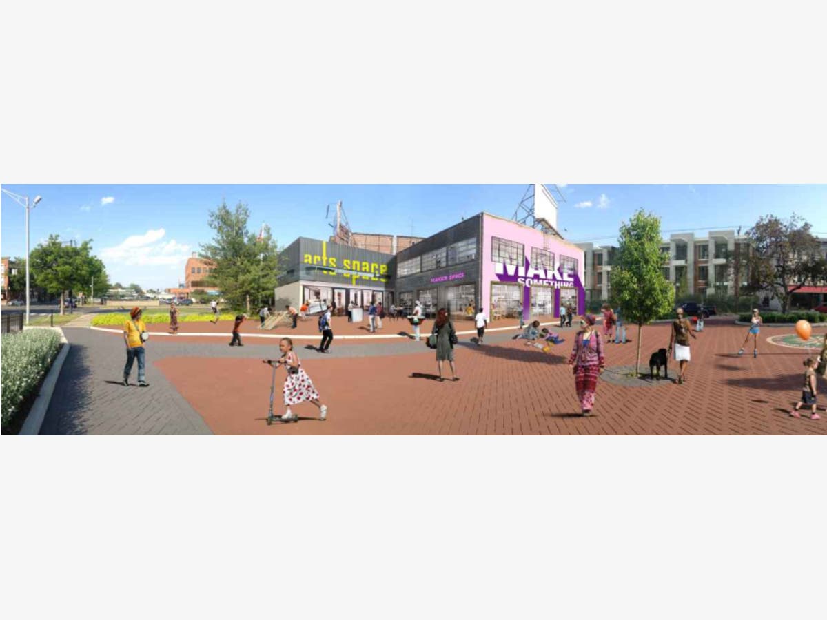 Conceptual rendering of urban design improvements and development surrounding Kennedy Park.