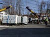 A section of Route 39 was shut down on Sunday following an accident that left a truck overturned and leaking oil.