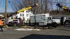 A section of Route 39 was shut down on Sunday following an accident that left a truck overturned and leaking oil.