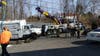 A section of Route 39 was shut down on Sunday following an accident that left a truck overturned and leaking oil.