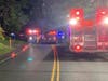 A two-car crash with injuries shut down part of Route 25 in Brookfield Tuesday night.