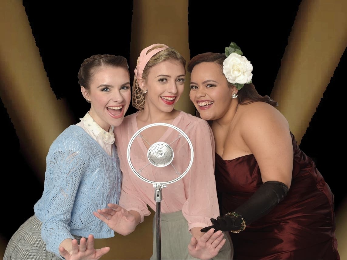 (l-r): Grace McGovern, Victoria Wall and Cynthia Rivera in a scene from “The 1940’s Radio Hour” at Western Connecticut State University. 
