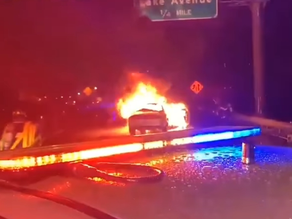 State troopers posted dashcam footage of the I-84 car fire.