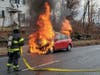 The fire broke out in the vehicle around 10 a.m., according to Fire Department officials.