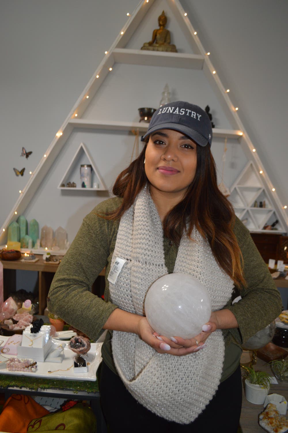 Paola Wolff, with her "favorite crystal ball," at Lunastry in Danbury.