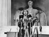 American opera singer Marian Anderson (1897 - 1993) performs on the steps of the Lincoln Memorial, Washington DC, Easter Sunday. 