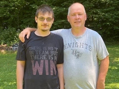 Tyler Camp has just received a kidney from his dad, Jeff.