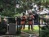 The large amount of chlorine tablets that were in the pool house presented a hazardous materials situation, according to fire officials, as the water and heat from the fire could potentially disperse that chlorine as a gas.